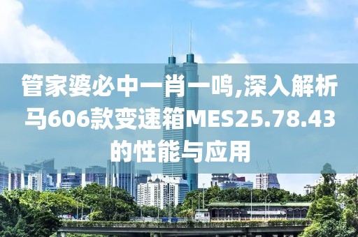 管家婆必中一肖一鳴,深入解析馬606款變速箱MES25.78.43的性能與應(yīng)用