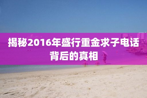 揭秘2016年盛行重金求子電話背后的真相